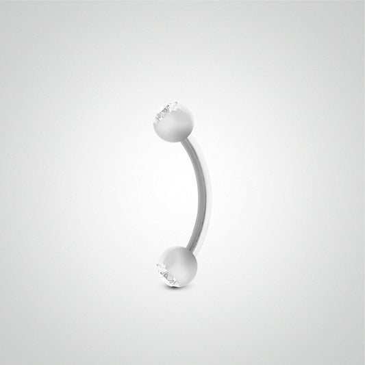 Piercing de sexe barre courbe en or blanc avec boules et zircons blancs (1,6mm)