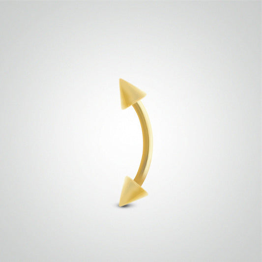 Piercing de téton barre courbe en or jaune avec pics (1,2mm)
