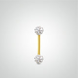Piercing de téton barre droite en or jaune avec boules Swarovski (1,6mm)