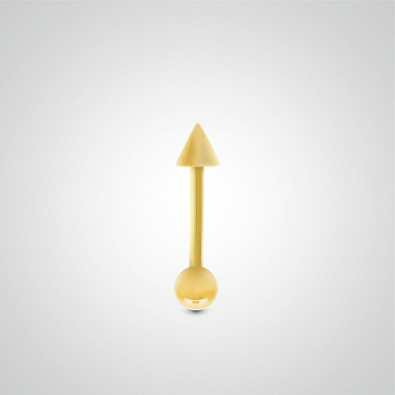 Piercing téton barre droite en or jaune avec boule et pic (1,2mm)