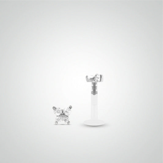 Piercing de tragus or blanc avec papillon et oxydes zirconium blancs