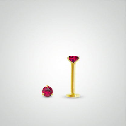 Piercing de tragus rubis 0,05 carats en or jaune (vissable)