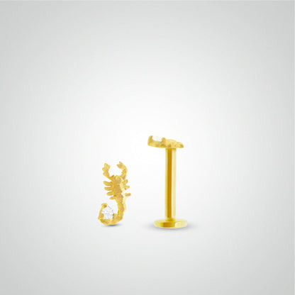 Scorpion tragus piercing in 18k yellow gold (screwable)