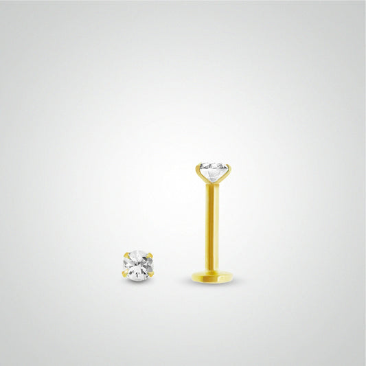 Piercing labret en or jaune 18 carats avec oxyde de zirconium