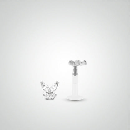 Piercing conch or blanc avec papillon et oxydes zirconium blancs